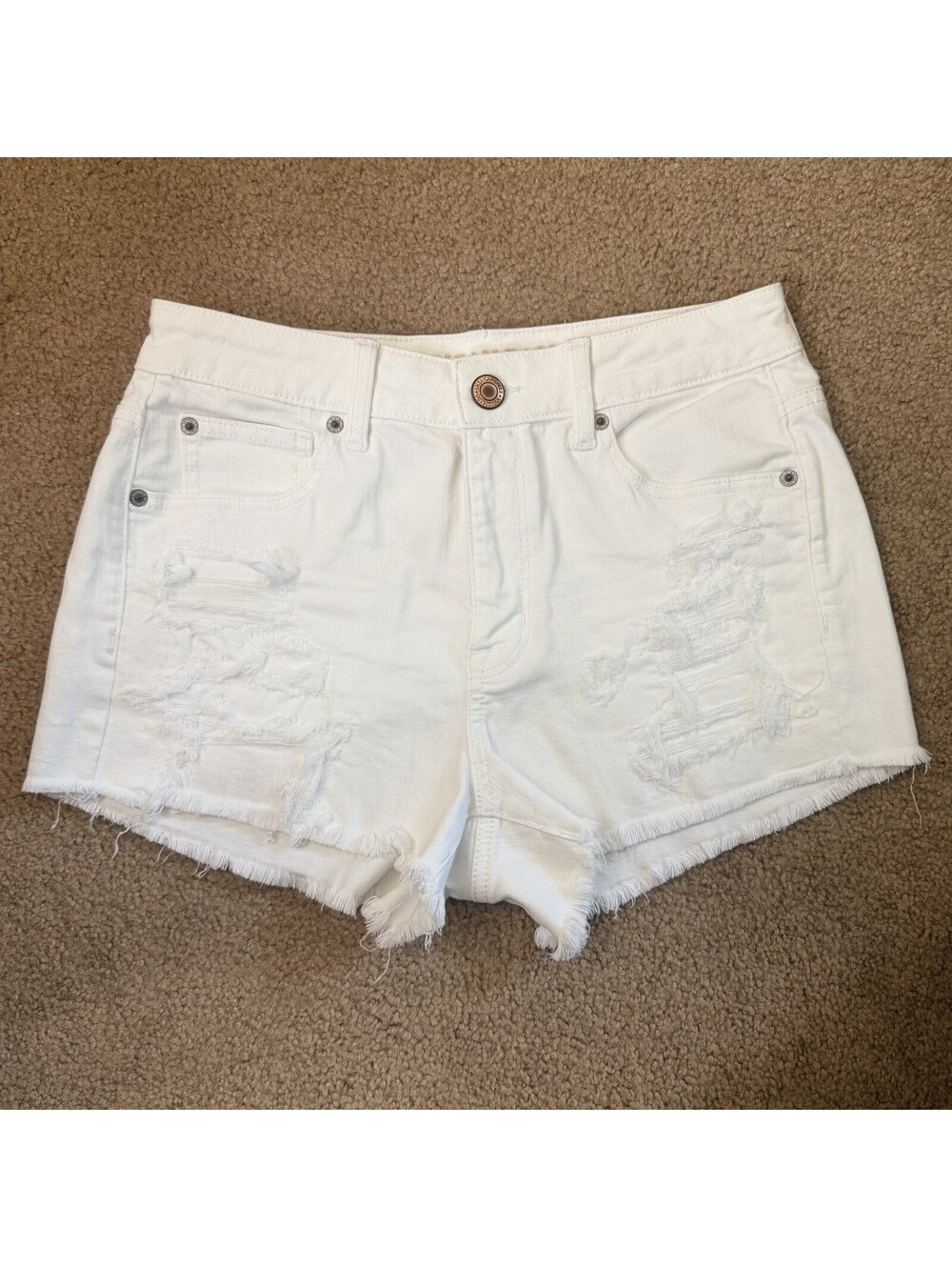 American Eagle Women's Size 10 Hi-Rise White Shortie Distressed Shorts
